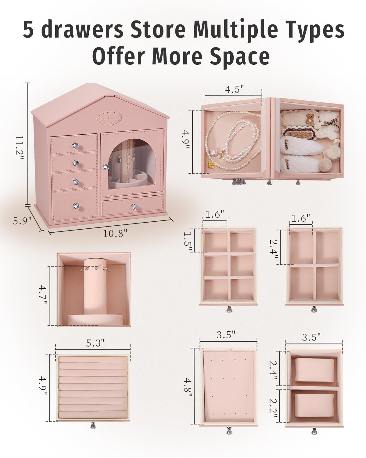 Amazon.com: BIQI MUSSE Jewelry Box for Women, 5-Layer Jewelry